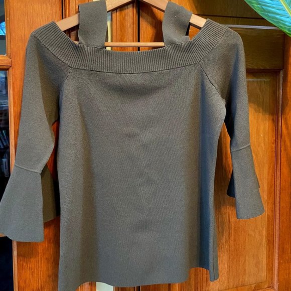INC Concepts off the shoulder with straps green sweater, size L petite - Picture 2 of 4